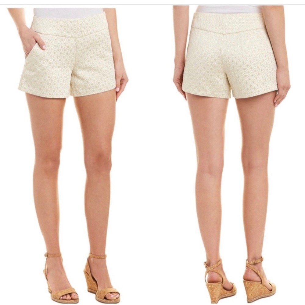 Lilly Pulitzer Buttercup Shorts Size 4 Cream Gold Metallic Jacquard Side Zip